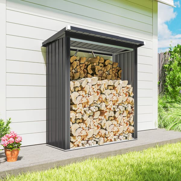 Vedbod, 150x66,5x150 cm, Mörkgrå, Stål