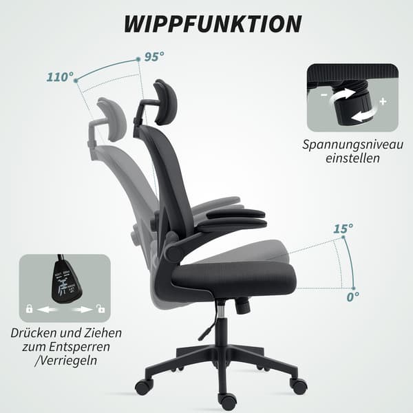 Kontorstol, Ergonomisk skrivebordsstol, 64x63x115 cm, Sort