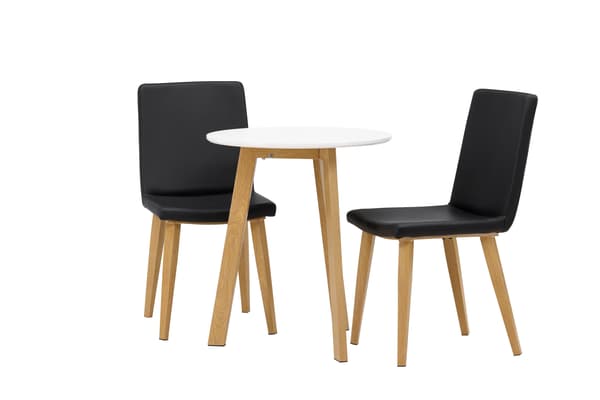 Spisebord og stole sæt Leonora 65 cm hvid eg sort
