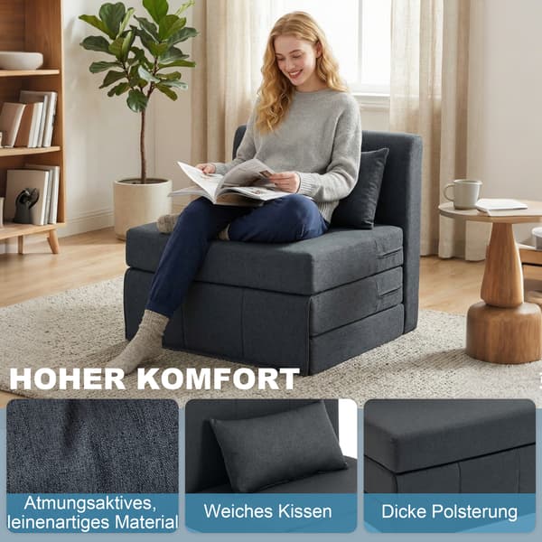 Soffa Säng 80x203x74 cm Mörkgrå Linne Tyg