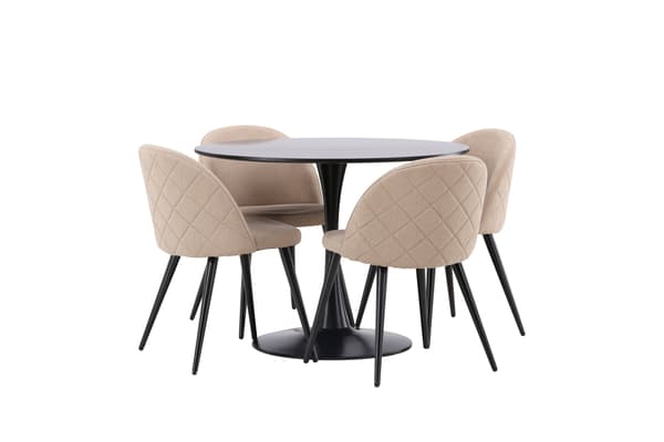 Spisebord og stol sæt 100 cm sort beige MDF stål stof