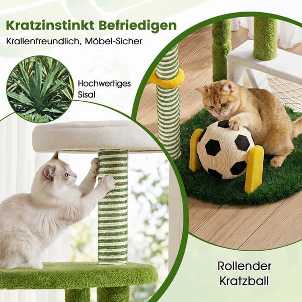 Moderne flerniveau kattetræ til indekatte med siddepladser, grøn