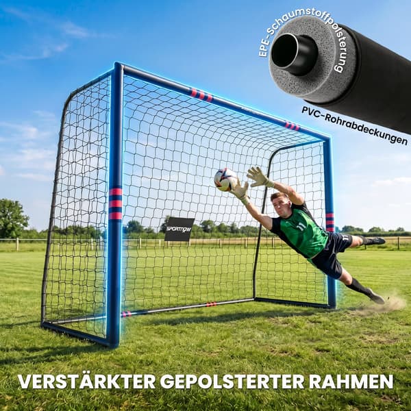 Fodboldmål til have 300x120x200 cm sort/rød