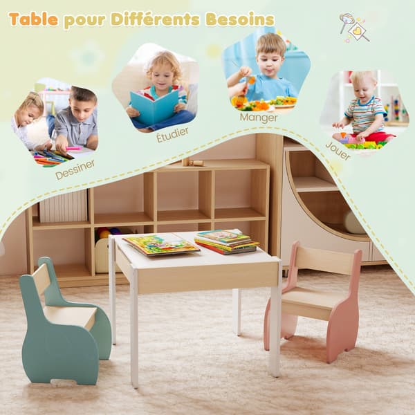 Børnebord og 2 stole sæt 3-i-1 63,5x61x48,3 cm hvid/sort MDF