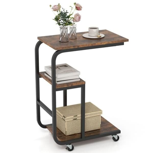 C-formet sidebord 53x30x70 cm rustik brun/sort