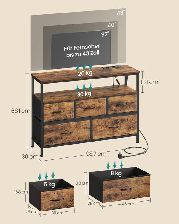 Kommode 30x98,7x68,1 cm Brun træ og stål