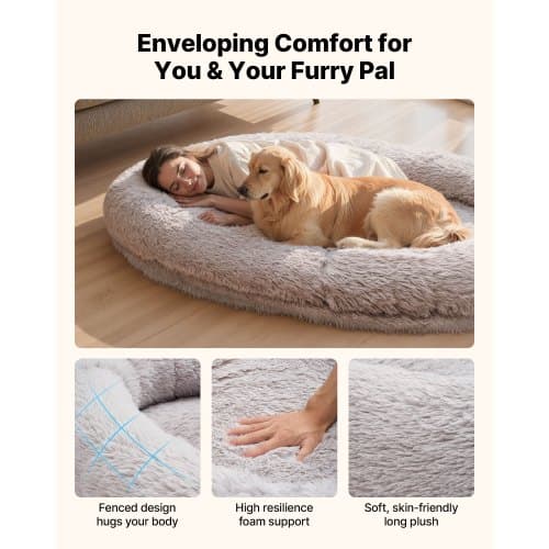 Hundeseng til mennesker, 176x122x24 cm, Grå, Memory Foam