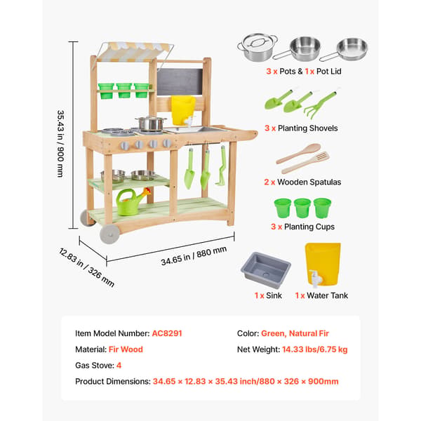 Mud Kitchen, 88x32,6x90 cm, Grøn, Træ