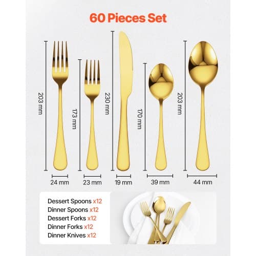 Bestickset, 60 delar, guld, rostfritt stål