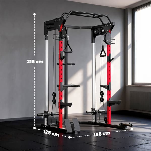 Power rack med Smith-maskine, justerbart wiresystem, multifunktionel, op til 300 kg