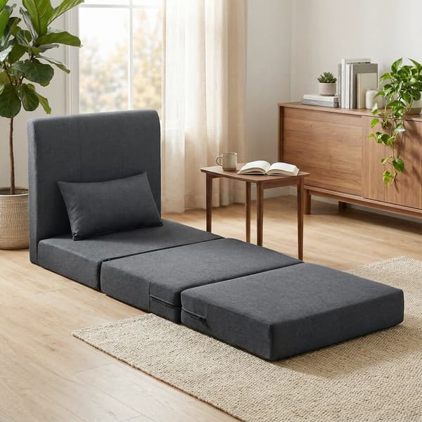 Soffa Säng 80x203x74 cm Mörkgrå Linne Tyg