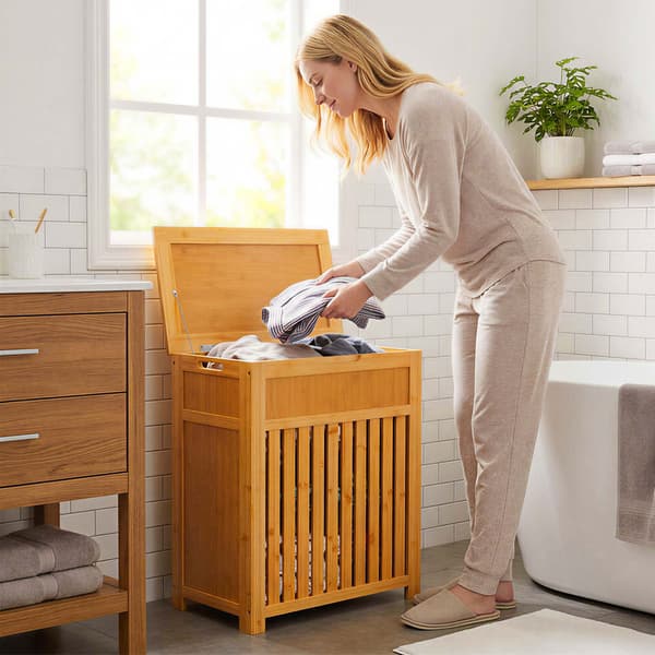 Pyykkikori kannella, bambu, 80 l, Kodustaar