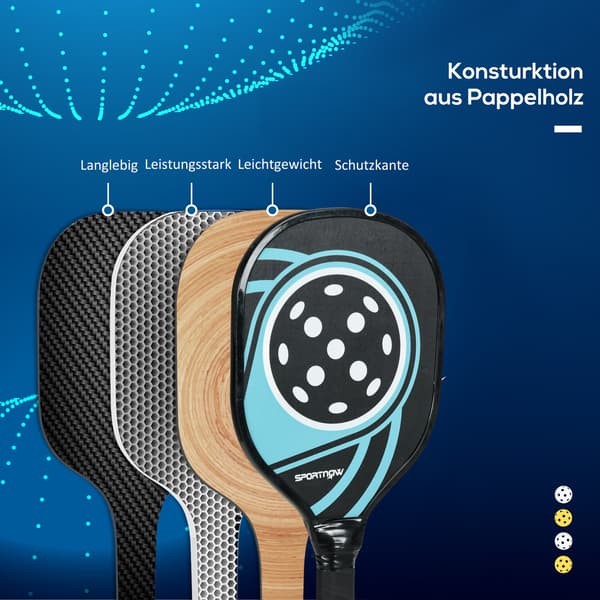 Pickleball-sæt 4 padler 4 bolde bærepose 40x20x3 cm blå/sort