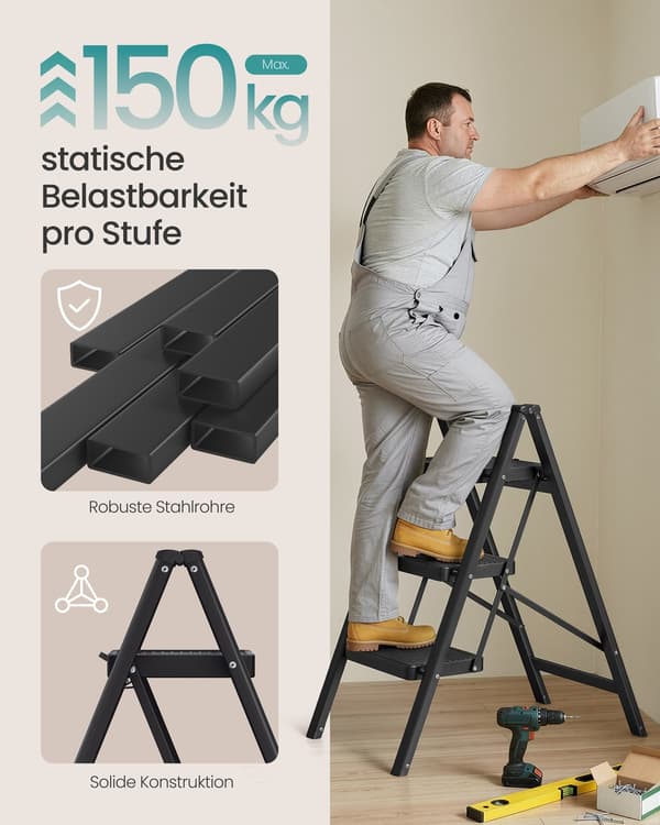 Trappestol 55x43,4x61,8 cm Sort Stål