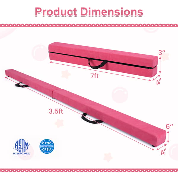 Sammenklappelig balancebom 210x10x6,4 cm rosa