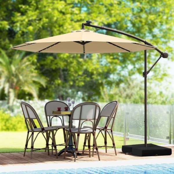 Riippuva offset-varjo 40 LED-valolla 300x300x250 cm beige
