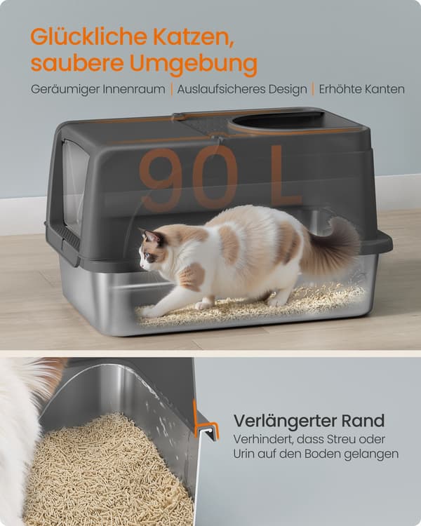 Kattebakke 61x41x36,5 cm Sort, rustfrit stål