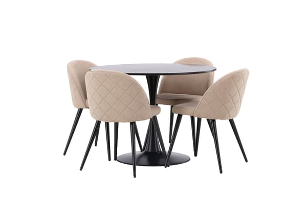 Spisebord og stol sæt 100 cm sort beige MDF stål stof