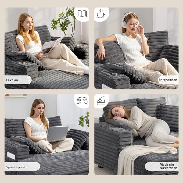 Chaiselong Sofa Seng 134x151x89 cm Grå med kopholder