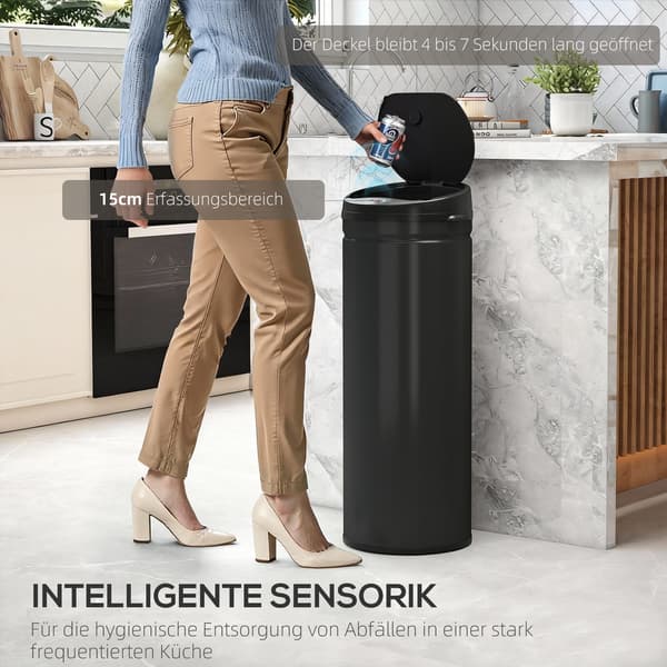 Sensor affaldsspand 30,5x30,5x85 cm Sort rustfrit stål