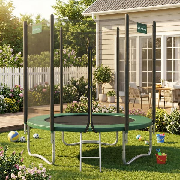 Trampolin 305 cm, sikkerhedsnet, stige, stålramme, blå