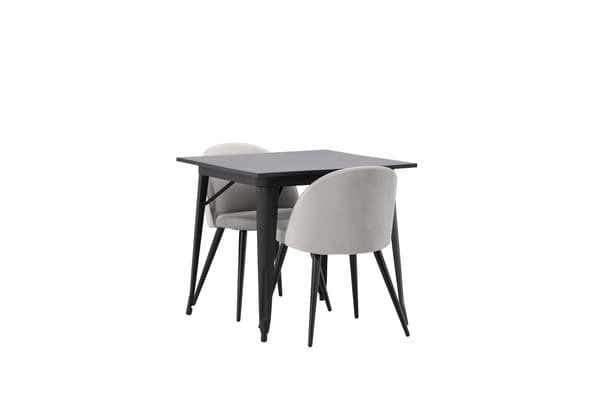 Spisebord og stol sæt Tempe sort MDF fløjl lys grå sort