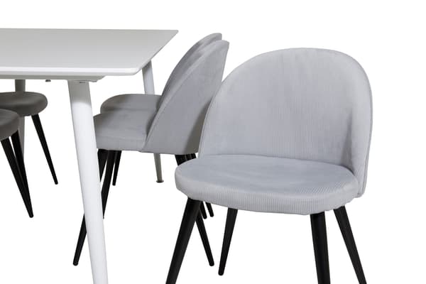 Spisebord og stole sæt 180 cm hvid lys grå