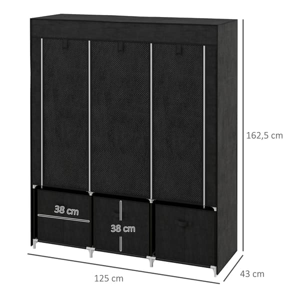 Stofgarderobe 125x43x162,5 cm Sort, sammenklappelig