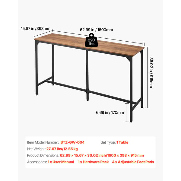 Bartable, 160x39,8x91,5 cm, Ljusbrun, Rektangulär, Spånskiva