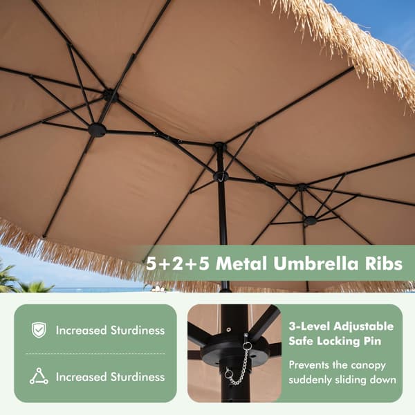Dobbelt-sidet terrasseparasol 15x9x8,3 ft brun/sort