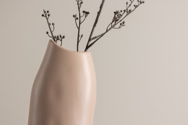 Vase, 12x9x23 cm, Lyserød, Stentøj