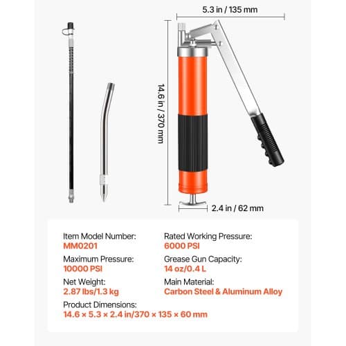 Fettpress, Robust Pistolgreppssats, 37x13.5x6 cm, 0,4 L