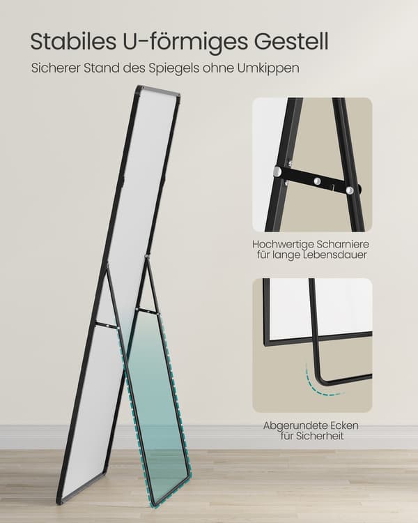 Fuld længde spejl, 165x60 cm, Sort, Aluminiumlegering