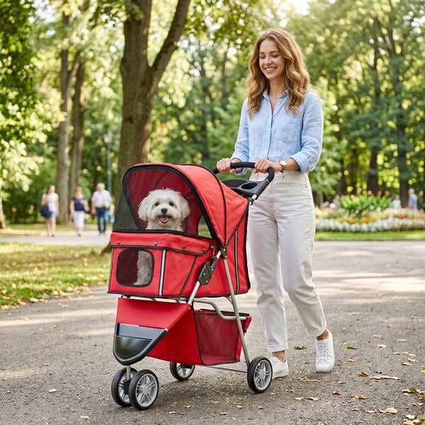 Hundeklapvogn foldbar med opbevaringskurv 77x44x102 cm rød