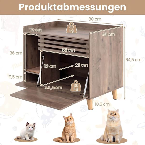 Kattebakkeskab med nedklappelig låge og klørematte, brun