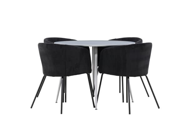 Spisebord Plaza med Berit stole, 100 cm, grå og sort MDF