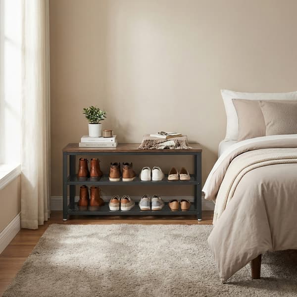 Sko bænk 100x30x45 cm brun-sort træ og stål