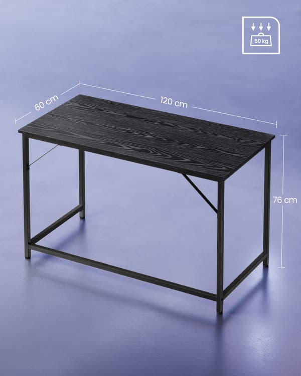 Computerskrivebord, 120x60x75 cm, Sort