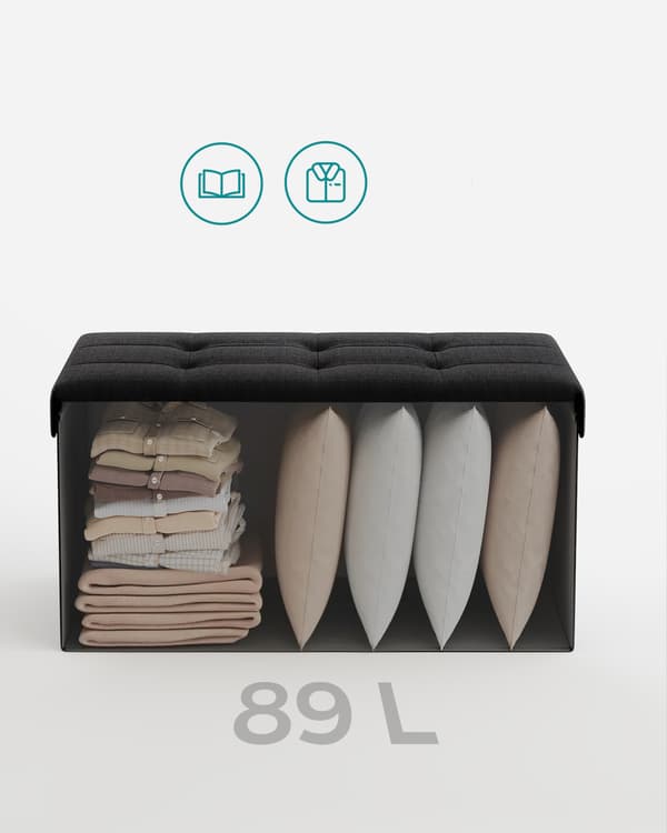Opbevaringspuf 76x38x38 cm Sort Foldbar Opbevaring