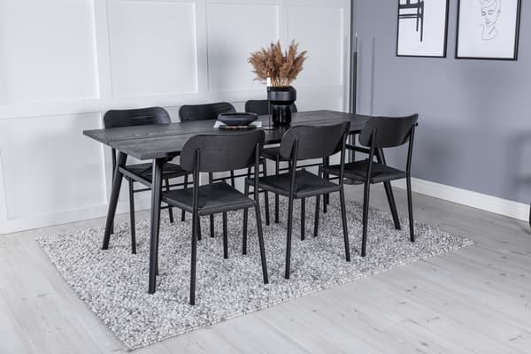 Spisebord og stol sæt 190x95 cm sort