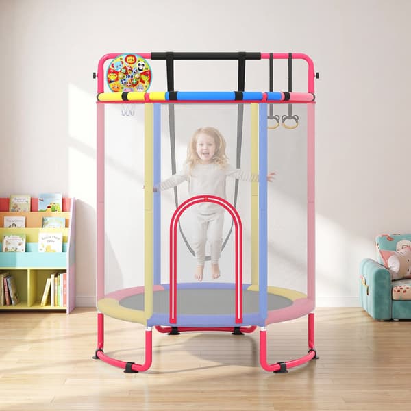 Børnetrampolin 6-i-1 154x154x210 cm pink