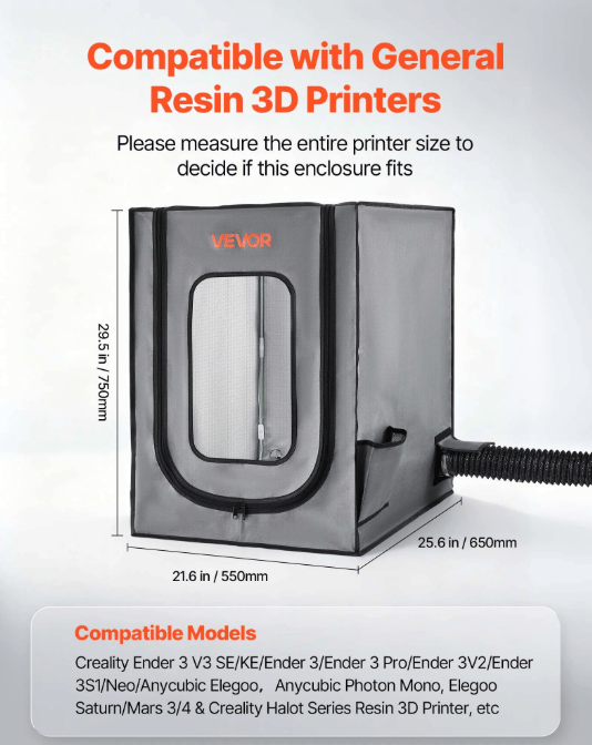 3D-printer kabinet, 55x65x75 cm, Sort, Oxford stof