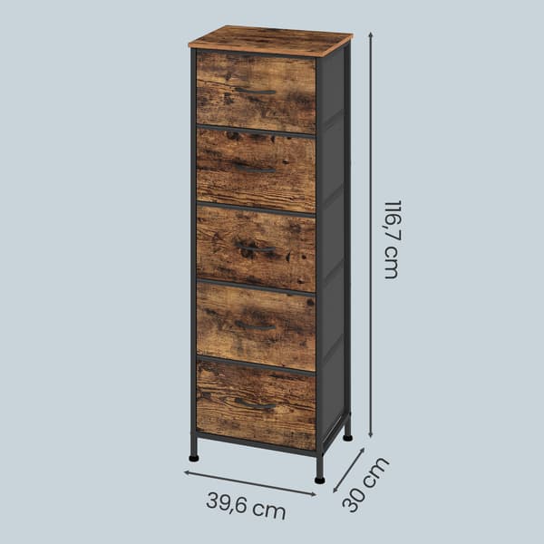 Kommode med 5 skuffer, smalt stoffskap til entré, 39"