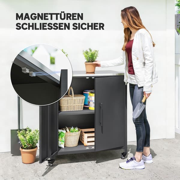 Havekabinet med plantebord, 80x50x90 cm, Sort, Rustfrit stål
