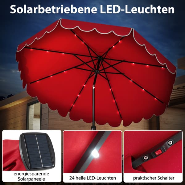 Parasol med LED-belysning 307x253 cm rød