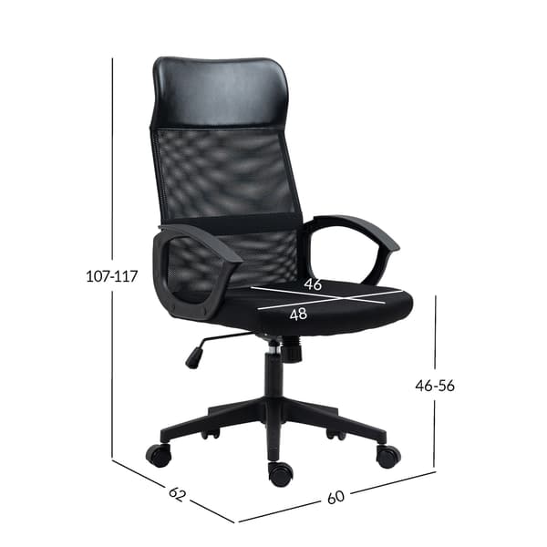 Kontorstol Linus 60x62x107-117 cm Sort