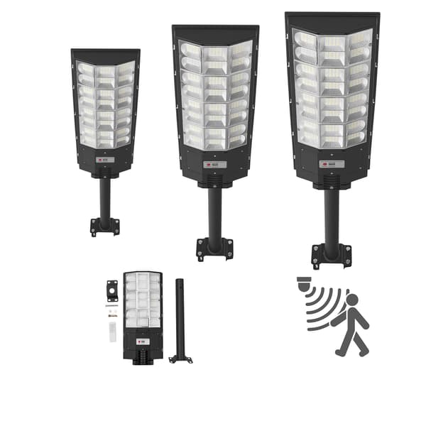 Solargatubelys, 8000W 450000LM, Utomhus, LED, Rörelsesensor, Vattentät, 3-pack