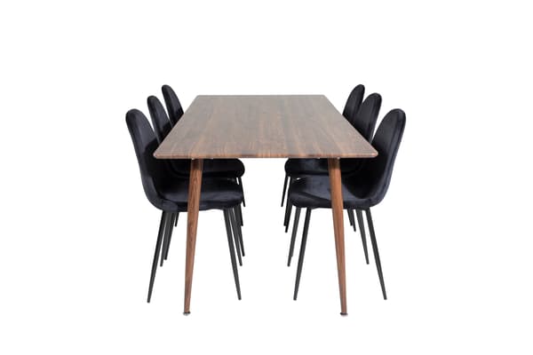 Spisebord og stole sæt Polar 180 cm valnød sort