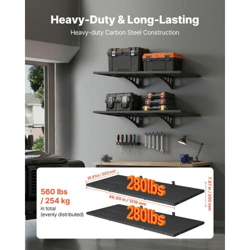 Væghængt garagehylde 50x122 cm sort stål opbevaring