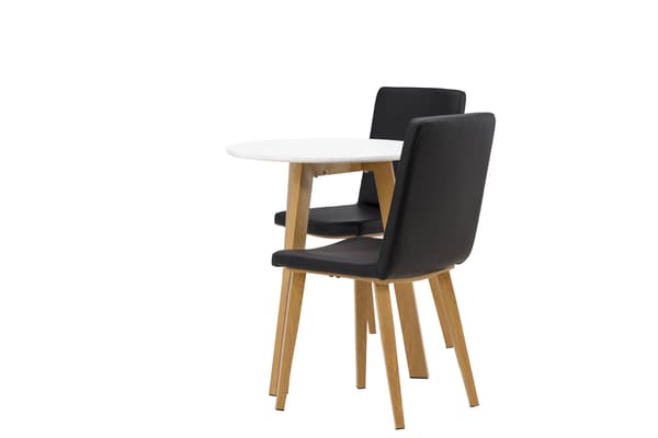 Spisebord og stole sæt Leonora 65 cm hvid eg sort